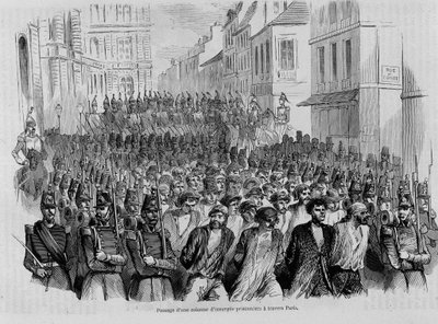 A passagem de uma coluna de prisioneiros assegura a passagem por Paris, revolução de 1848 de Unknown artist