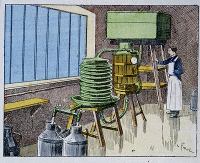 Pasteurização de leite - gravura, final do século XIX de Unknown artist