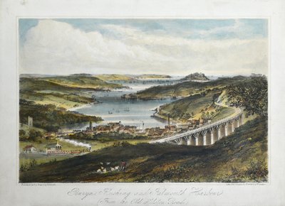 Penryn, Flushing e Falmouth Harbours (from the Old Helton Road), c.1860-80 (litografia colorida sobre papel) de Unknown artist