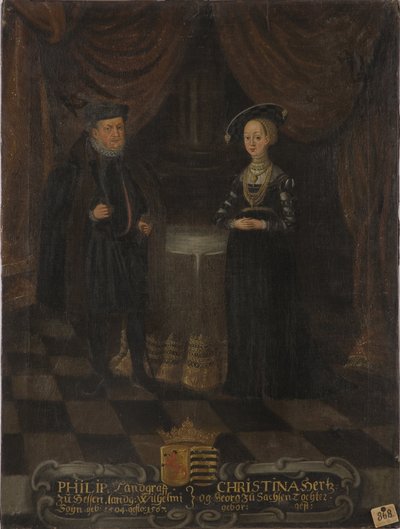 Philippe I de Hesse, dit le Magnanime et Christine de Saxe - Philippe I, Landgrave de Hesse (1504-1567) e Christine de Saxónia (1505-1549), Landgravine de Hesse, Anónimo . Óleo sobre tela. Dimensão : 103x79 cm. Nationalmuseum Estocolmo de Unknown artist