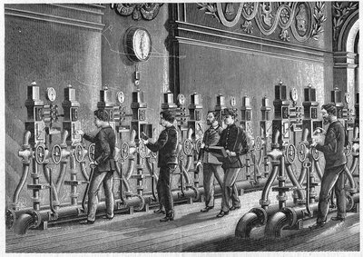 Correios Pneumáticos, Place de la Bourse em Paris, em 1888. de Unknown artist