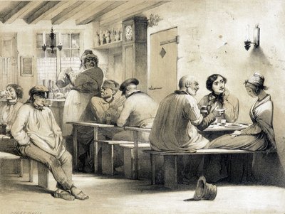 Albergue popular "Le Carpet Franc". Ilustração do século XIX. de Unknown artist