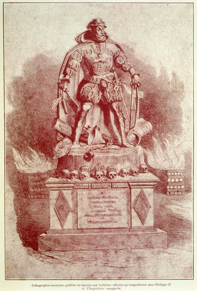 Retrato de Filipe II sobre a Inquisição Espanhola - gravura de Unknown artist