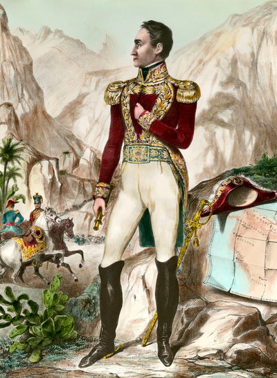 Retrato em pied de Simon Bolivar (1783-1830) Gravura geral sul-americana do século XIX. Coleção particular de Unknown artist