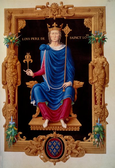 Retrato no pé do Rei de França Luís VIII o leão (1187 - 1226) pai de São Luís. Miniatura em "Recueil des rois de france" de Jean Tillet de Unknown artist