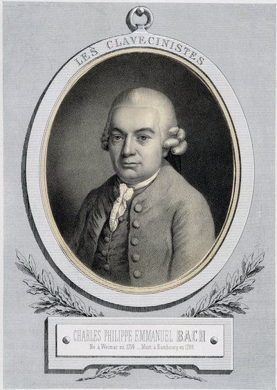 Retrato em medalhão de Charles Philippe Emmanuel Bach (1714-1788), filho de Jean Sebastien Bach, n.d. 19 s. de Unknown artist