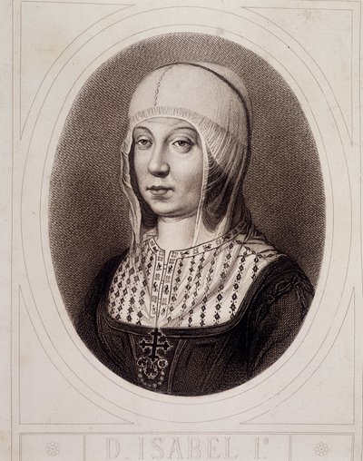 Retrato em medalhão de Isabelle 1ª a Católica ou Castela - gravura de Unknown artist