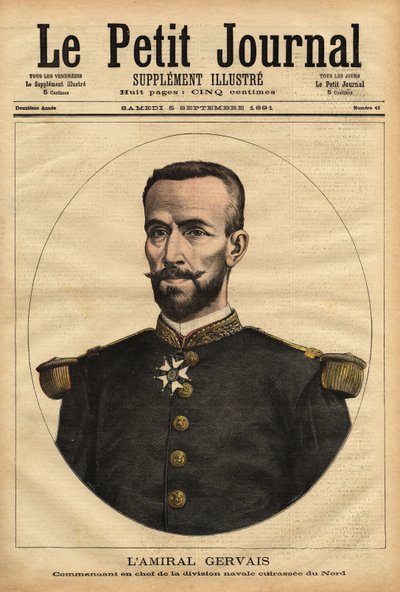 Retrato do Almirante Gervais (1837-1921), Comandante-em-Chefe da Divisão Naval do Norte. Gravura no "Le petit journal" 5/09/1891. Coleção da Selva. de Unknown artist