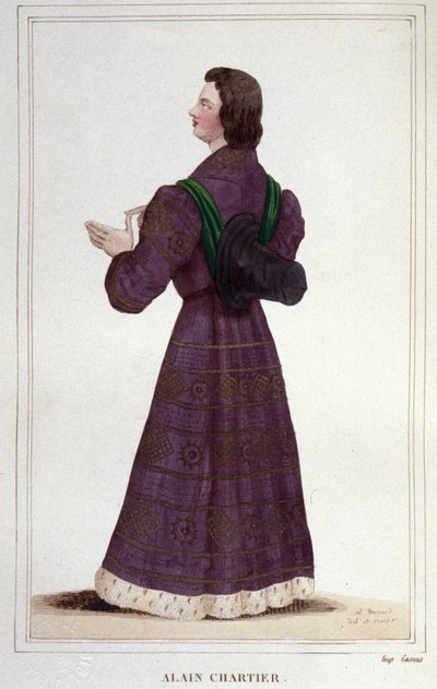 Retrato de Alain Chartier.diplomata e escritor francês (1385 a 1433). Secretário do futuro Charles VII.gravura de 1830 de Unknown artist