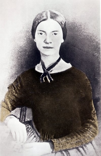 Retrato da poetisa americana Emily Dickinson (1830-1886) a partir de uma fotografia de cerca de 1846-1847 de Unknown artist