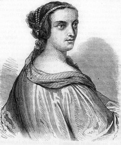 Retrato de Ana de Beaujeu, Ana de França (1462-1522), Duquesa de Bourbon, filha de Luís XI. Gravura do século XIX). Gravura do séc. XIX. de Unknown artist
