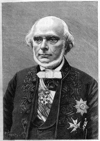 Retrato de Armand de Quatrefages de Breau (1810-1892), naturalista e antropólogo francês. (De uma fotografia de Charles Gallot). Gravura em "La Nature: Revue des sciences et de leurs applications aux arts et a l