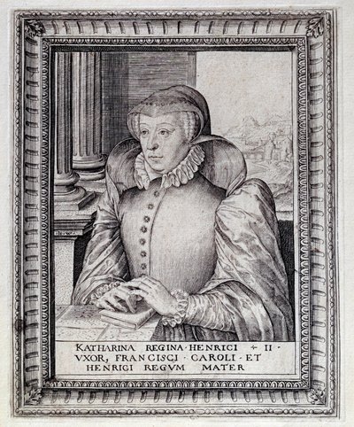 Retrato de Catherine de Medicis (Caterina de Medici) (1519-1589), Rainha de França. Gravura do século XVI. Pau, Musee Du Chateau de Unknown artist