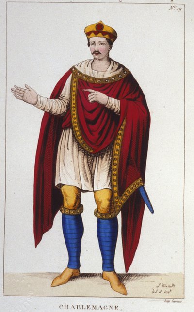 Retrato de Carlos Magno ou Carlos I o Grande (742 - 814) Rei dos Francos gravado em 1830 de Unknown artist