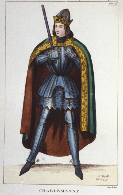 Retrato de Carlos Magno ou Carlos I o Grande (742 - 814) Rei dos Francos gravado em 1830 de Unknown artist