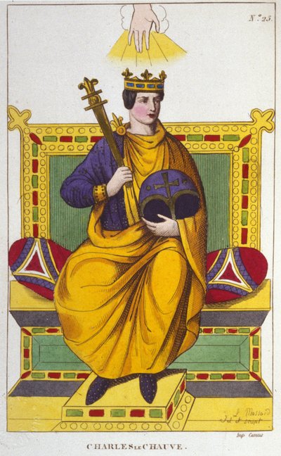 Retrato de Carlos II, o Careca (823 - 877), gravura do Rei de França de 1830 de Unknown artist