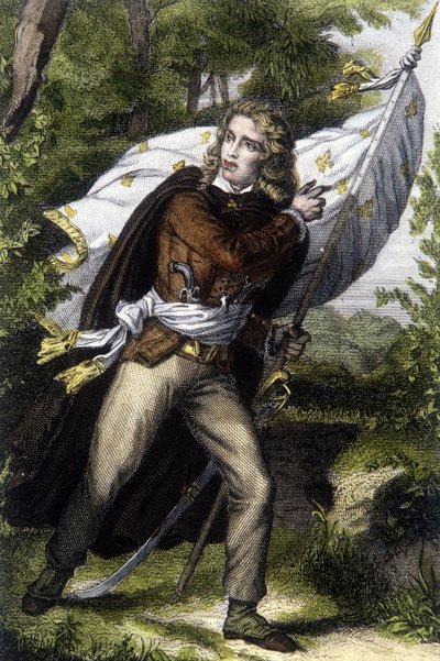 Retrato do Chef Chouan Jacques Cathelineau (1759-1793) Carregando o estandarte com flores de lírios de Unknown artist