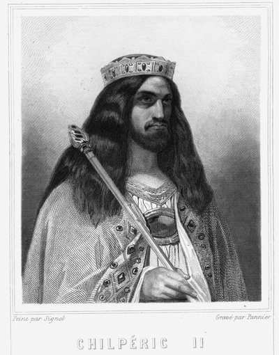 Retrato de Childeric III (v. 670 - 721), Rei de Neustria - em "Histoire des Francais" de Lavallee, gravura, sd. de Unknown artist