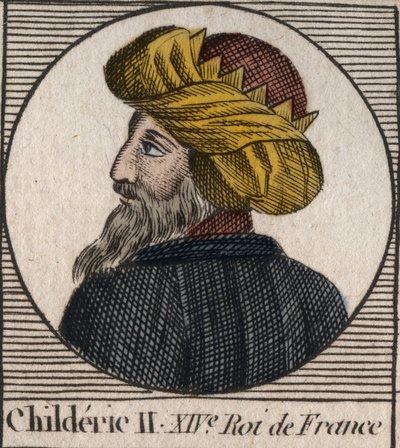 Retrato de Childeric II, Rei dos Francos de 670 a 673 - CHILDERIC II 655-675 Rei merovíngio de França e Austrália - gravura de "Instruction sur l