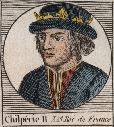 Retrato de Chilperic II (c. 670 - 721), Rei de Neustria - CHILPERIC II rei dos Francos - gravura de "Instruction sur l