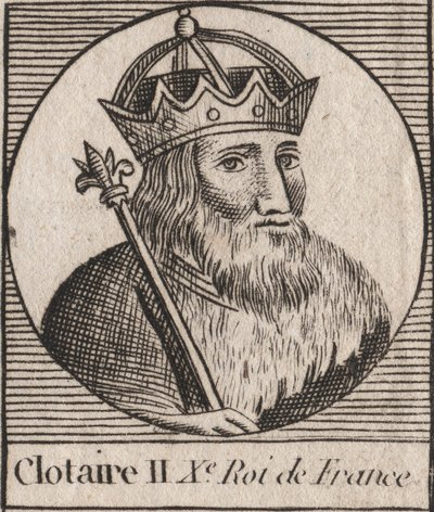 Retrato de Clothaire II (584 - 628), Rei de Neustria e Rei dos Francos - Clotaire ou Clotar II (d.629) Rei dos Francos - gravura de "Instruction sur l