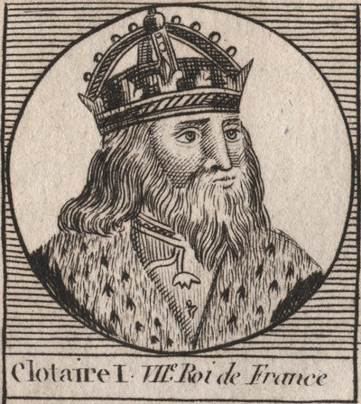 Retrato de Clothaire I (497 - 561), Rei da Neustria e Rei dos Francos - Clothar I, Rei dos Francos - gravura de "Instruction sur l