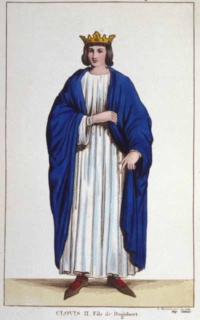 Retrato de Clóvis II (? - 657), gravura do Rei de Neustria, Borgonha e Austrasia a partir de 1830 de Unknown artist