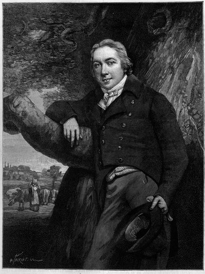 Retrato de Edward Jenner (1749-1823), médico inglês e naturalista, inventor da vacina contra a varíola. De uma gravura da época. Gravura em "La Nature: Revue des sciences et de leurs applications aux arts et a l
