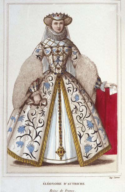 Retrato de Eleonore dos Habsburgos (ou Áustria) (1498-1558). Arquiduquesa da Áustria, Rainha de Portugal e depois Rainha de França, segunda esposa de François I. gravura de 1830 de Unknown artist
