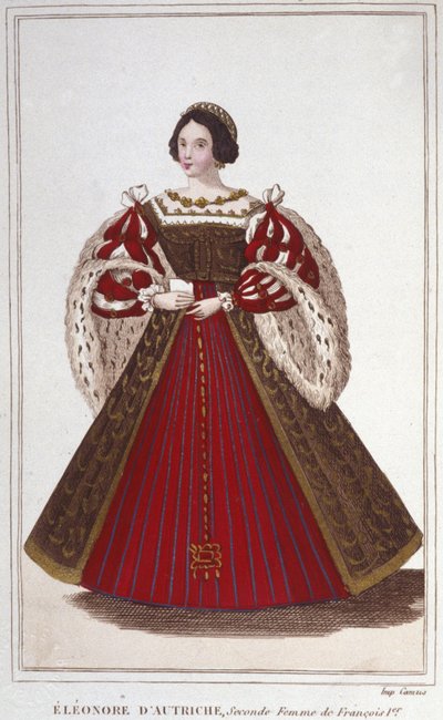 Retrato de Eleonore dos Habsburgos (ou Áustria) (1498-1558). Arquiduquesa da Áustria, Rainha de Portugal e depois Rainha de França, segunda esposa de François I. gravura de 1830 de Unknown artist