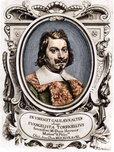 Retrato do Evangelista Torricelli ou Toricelli (1608 - 1647), físico italiano. Gravura do século XVII. de Unknown artist