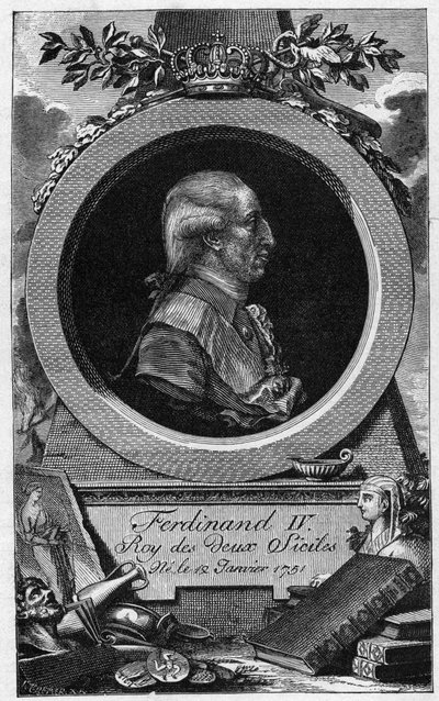 Retrato de Fernando I das Duas Sicílias (ou Fernando IV de Nápoles) (1751-1825) - gravura do século XIX de Unknown artist