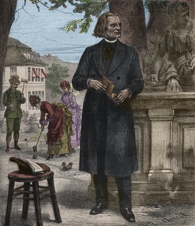 Retrato de Franz Liszt (1811-1886), compositor, pianista e maestro húngaro (Franz Liszt, compositor, pianista e maestro húngaro) gravada no ilustre jornal semanal "Música Popular" - 1882 de Unknown artist