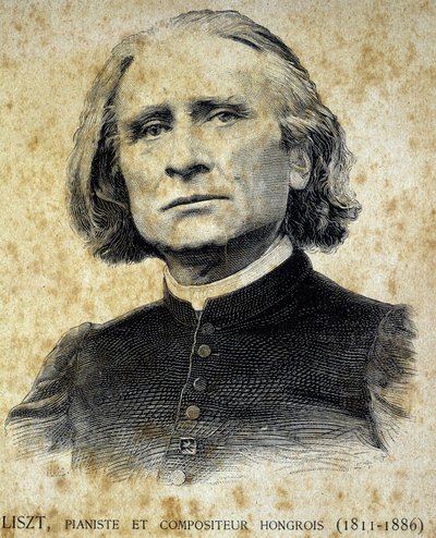 Retrato de Franz Liszt, pianista e compositor húngaro (1811 - 1886) - em "Les Contemporains", n.d. final do século XIX. de Unknown artist