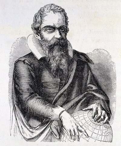 Retrato de Galileo Galilei dit Galileo (1564 - 1642)., Gravura do século XIX. de Unknown artist