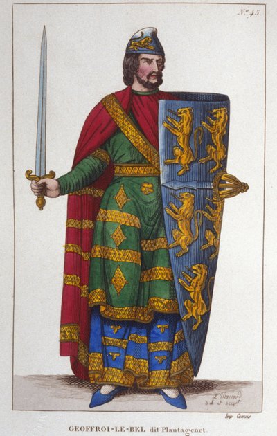 Retrato de Geoffroy V dit Le Bel ou Plantagenet Count of Anjou (1113-1151). Gravação a partir de 1830 de Unknown artist