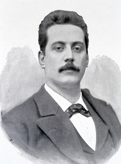 Retrato de Giacomo Puccini, compositor italiano (1858-1924), gravura do século XIX. de Unknown artist