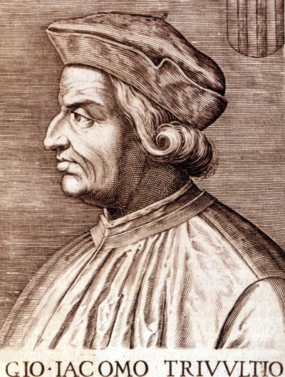 Retrato de Giangiacomo Trivulzio (Marechal Trivulce) Marquês de Vigevano em Trivulce francês. Marechal da França (1448 a 1518). Gravura do século XVII de Unknown artist