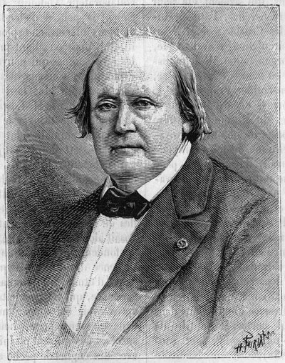 Retrato de Henri Milne Edwards (Milne-Edwards) (1800-1885), naturalista francês. (A partir de uma fotografia). Gravura em "La Nature: Revue des sciences et de leurs applications aux arts et a l