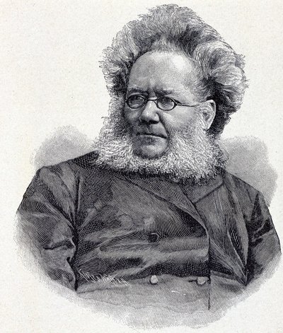Retrato de Henrik (Henri) Johan Ibsen (1828-1906), poeta e dramaturgo norueguês, gravura do século XIX de Unknown artist