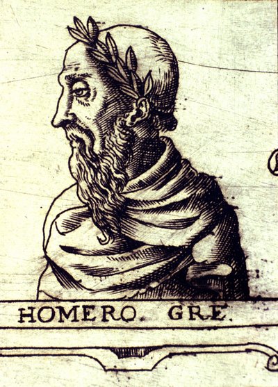 Retrato de Homero (século IX a.C.). Gravura de 1560 do Atlas de Urbano Monte de Unknown artist
