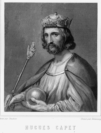 Retrato de Hugues I Capet (v. 941 - 996), Duque de França e depois Rei de França - em "Histoire des Français" de Lavallée, gravura, sd. de Unknown artist