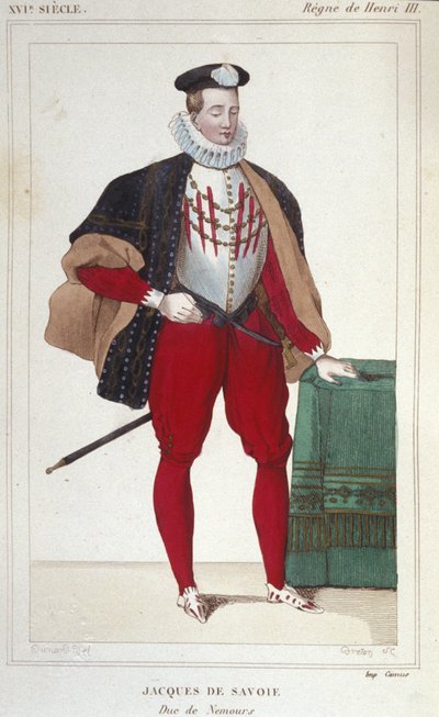 Retrato de Jacques de Savoie Nemours (1531-1585), Conde de Geneve e Duque de Nemours de 1533 a 1585. Gravura a partir de 1830. de Unknown artist