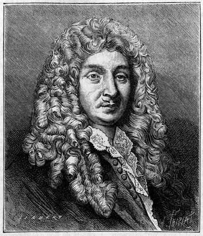 Retrato de Jean Baptiste Lully (Giovanni Battista Lulli) (1632-1687), compositor francês de origem italiana. De uma gravura da época. Gravura em "La Nature: Revue des sciences et de leurs applications aux arts et a l