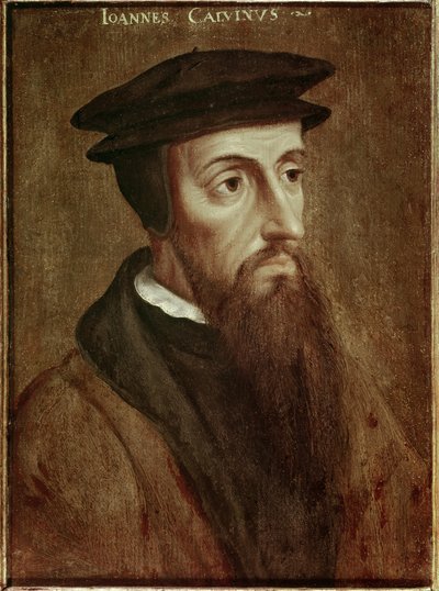 Retrato de Jean Calvin (Jean Cauvin) reformador e escritor francês (1509-1564) Pintura anônima. 1550. Roterdão. Musee Boymans Van Beuningen - Retrato de John Calvin (Jean Cauvin), escritor, teólogo e pastor francês durante a Reforma Protestante (1 de Unknown artist