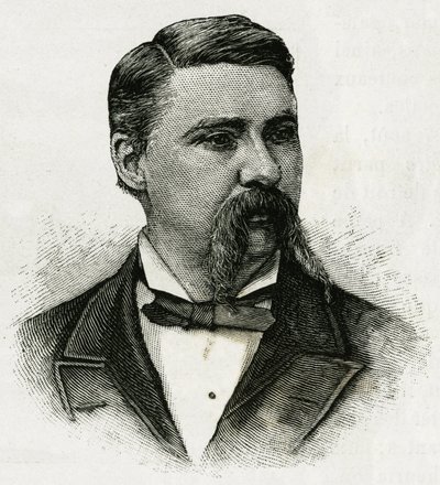 Retrato de Jerome J. Collins, meteorologista da tripulação de La Jeannette, para a missão ao norte. Gravura para ilustrar "A Viagem da Jeannette" em 1879-1881, diário do Capitão G.W. De Long. Publicado em Le Tour du monde, nouveau journal des voya de Unknown artist