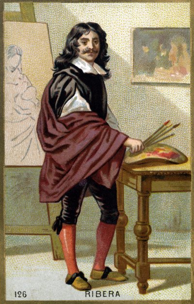 Retrato de Jose de Ribera dit il Spagnoletto "o espanhol" (1591-1652), pintor e gravador espanhol - Cromolitografia do século XIX de Unknown artist