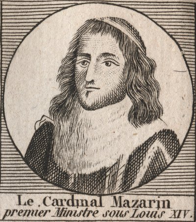 Retrato de Jules Mazarin (1602-1661), conhecido como cardeal Mazarin, primeiro-ministro sob Louis XIV - o cardeal Mazarin serviu como ministro chefe de Louis XIV - gravura de "Instruction sur l