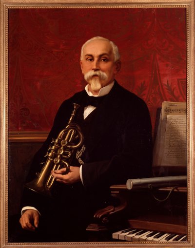 Retrato de Lodovico Bortolotti (século XIX) músico italiano Ele segura uma trombeta. Pintura anónima. Século XIX. Bolonha, museo civico bibliografico de Unknown artist