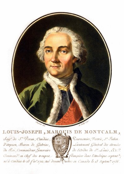 Retrato de Louis-Joseph, Marquês de Montcalm de Saint-Véran (1712-1759). General francês, morreu ao tentar defender o Québec contra os ingleses. Gravura do século XIX. de Unknown artist
